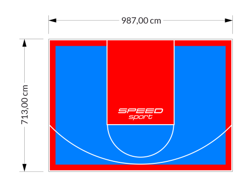 70M2/713X987CM BŁĘKITNO-CZERWONE BOISKO DO KOSZYKÓWKI SPEEDSPORT HEXA POWER PRO