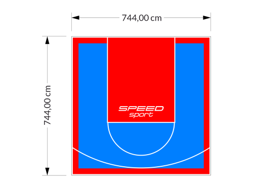 55M2/744X744CM BŁĘKITNO-CZERWONE BOISKO DO KOSZYKÓWKI SPEEDSPORT HEXA POWER PRO
