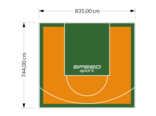 62M2/744X835CM POMARAŃCZOWO-ZIELONE BOISKO DO KOSZYKÓWKI SPEEDSPORT HEXA POWER PRO