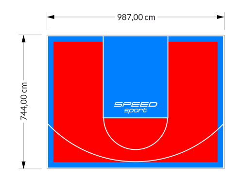 73M2/744X987CM CZERWONO-BŁĘKITNE BOISKO DO KOSZYKÓWKI SPEEDSPORT HEXA POWER PRO