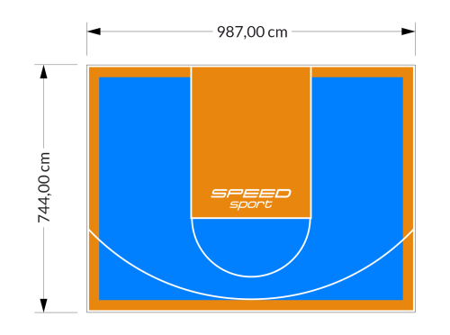 73M2/744X987CM BŁĘKITNO-POMARAŃCZOWE BOISKO DO KOSZYKÓWKI SPEEDSPORT HEXA POWER PRO