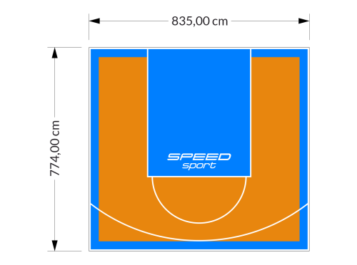 65M2/774X835CM POMARAŃCZOWO-BŁĘKITNE BOISKO DO KOSZYKÓWKI SPEEDSPORT HEXA POWER PRO