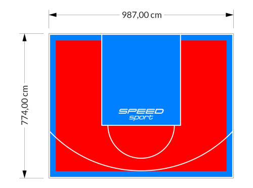 76M2/774X987CM CZERWONO-BŁĘKITNE BOISKO DO KOSZYKÓWKI SPEEDSPORT HEXA POWER PRO
