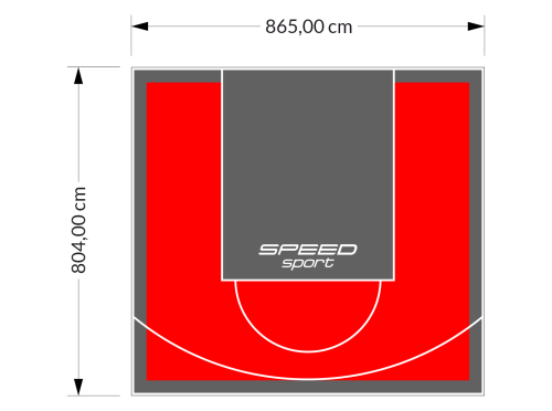 70M2/804X865CM CZERWONO-GRAFITOWE BOISKO DO KOSZYKÓWKI SPEEDSPORT HEXA POWER PRO