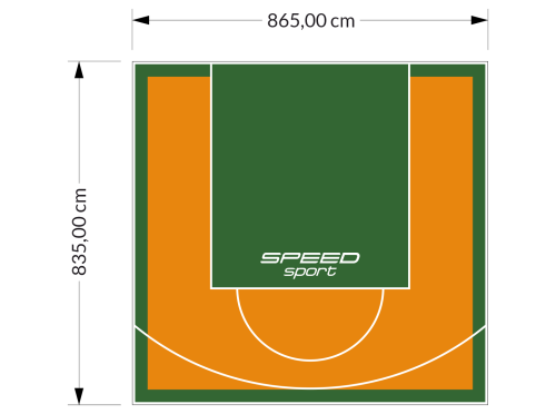 72M2/835X865CM POMARAŃCZOWO-ZIELONE BOISKO DO KOSZYKÓWKI SPEEDSPORT HEXA POWER PRO