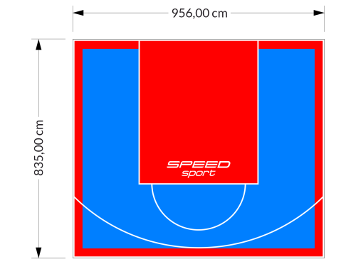 80M2/835X956CM BŁĘKITNO-CZERWONE BOISKO DO KOSZYKÓWKI SPEEDSPORT HEXA POWER PRO