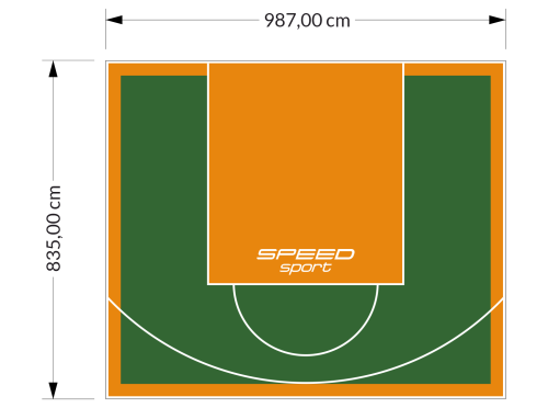 82M2/835X987CM ZIELONO-POMARAŃCZOWE BOISKO DO KOSZYKÓWKI SPEEDSPORT HEXA POWER PRO