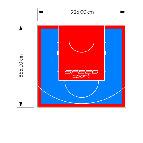 80M2/865X926CM BŁĘKITNO-CZERWONE BOISKO DO KOSZYKÓWKI SPEEDSPORT HEXA POWER PRO