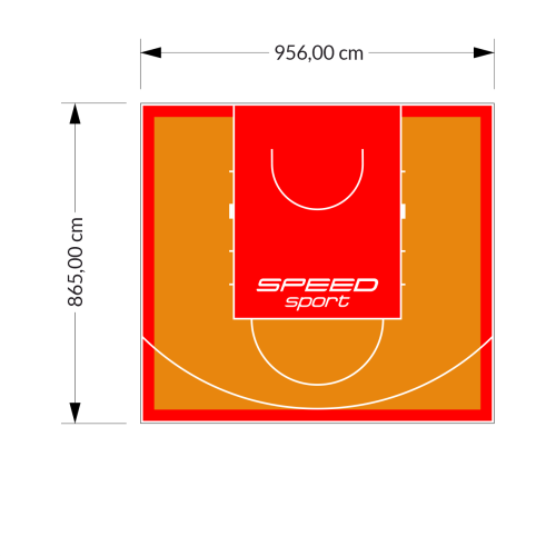 83M2/865X956CM POMARAŃCZOWO-CZERWONE BOISKO DO KOSZYKÓWKI SPEEDSPORT HEXA POWER PRO