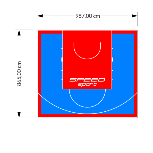 85M2/865X987CM BŁĘKITNO-CZERWONE BOISKO DO KOSZYKÓWKI SPEEDSPORT HEXA POWER PRO