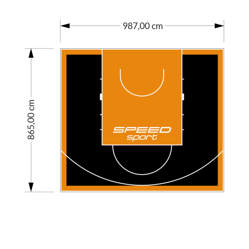 85M2/865X987CM CZARNO-POMARAŃCZOWE BOISKO DO KOSZYKÓWKI SPEEDSPORT HEXA POWER PRO