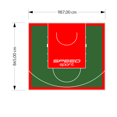 85M2/865X987CM ZIELONO-CZERWONE BOISKO DO KOSZYKÓWKI SPEEDSPORT HEXA POWER PRO
