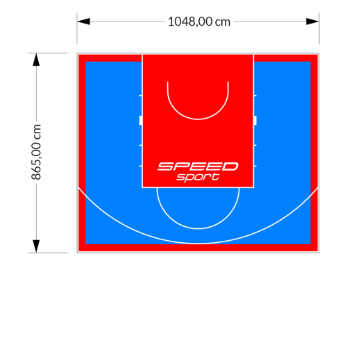 91M2/865X1048CM BŁĘKITNO-CZERWONE BOISKO DO KOSZYKÓWKI SPEEDSPORT HEXA POWER PRO
