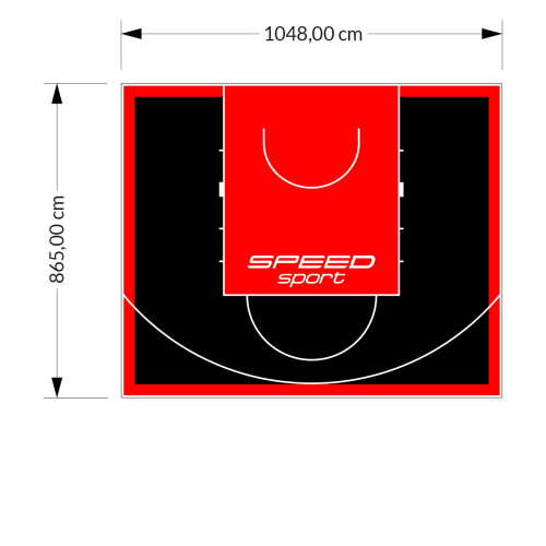 91M2/865X1048CM CZARNO-CZERWONE BOISKO DO KOSZYKÓWKI SPEEDSPORT HEXA POWER PRO
