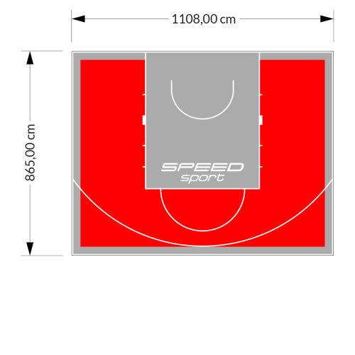 96M2/865X1108CM CZERWONO-SZARE BOISKO DO KOSZYKÓWKI SPEEDSPORT HEXA POWER PRO