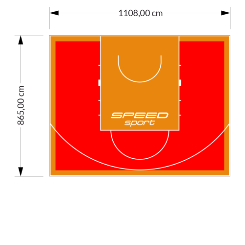 96M2/865X1108CM CZERWONO-POMARAŃCZOWE BOISKO DO KOSZYKÓWKI SPEEDSPORT HEXA POWER PRO