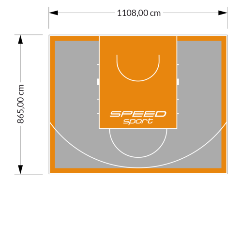 96M2/865X1108CM SZARO-POMARAŃCZOWE BOISKO DO KOSZYKÓWKI SPEEDSPORT HEXA POWER PRO