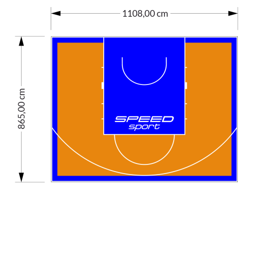 96M2/865X1108CM POMARAŃCZOWO-NIEBIESKIE BOISKO DO KOSZYKÓWKI SPEEDSPORT HEXA POWER PRO