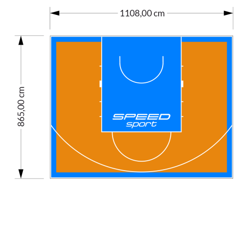 96M2/865X1108CM POMARAŃCZOWO-BŁĘKITNE BOISKO DO KOSZYKÓWKI SPEEDSPORT HEXA POWER PRO