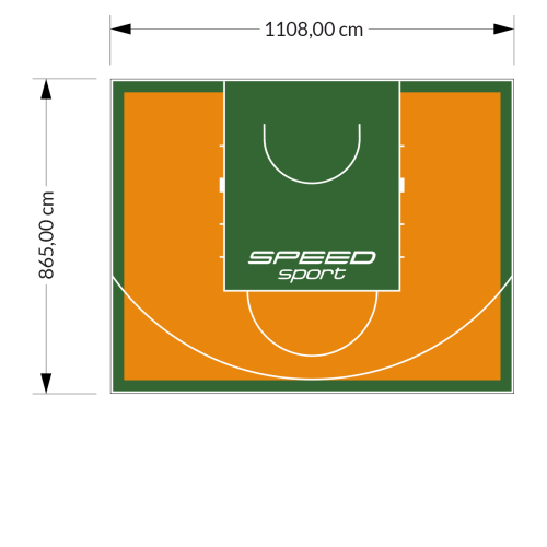 96M2/865X1108CM POMARAŃCZOWO-ZIELONE BOISKO DO KOSZYKÓWKI SPEEDSPORT HEXA POWER PRO