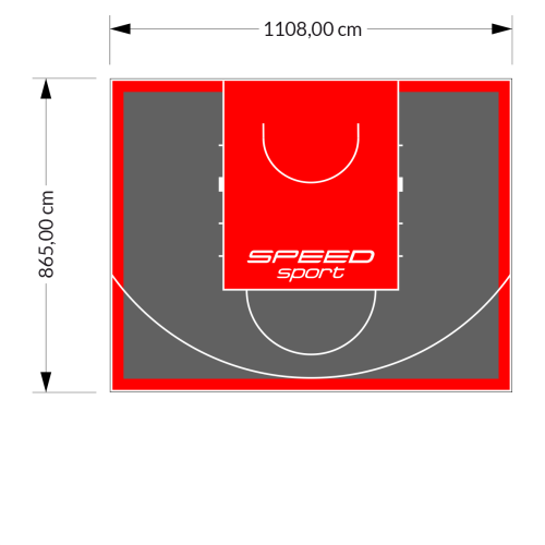 96M2/865X1108CM GRAFITOWO-CZERWONE BOISKO DO KOSZYKÓWKI SPEEDSPORT HEXA POWER PRO