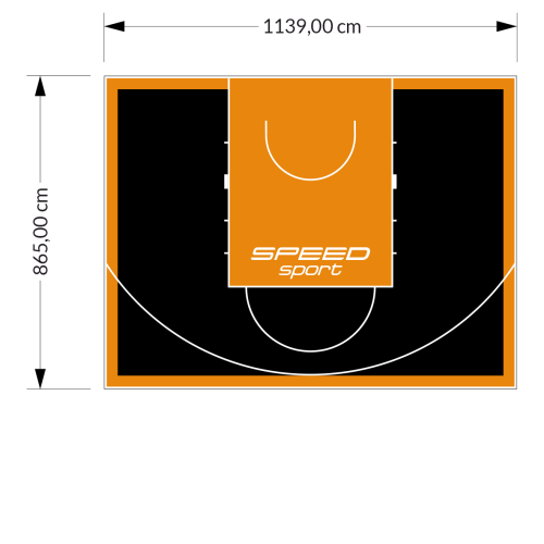 99M2/865X1139CM CZARNO-POMARAŃCZOWE BOISKO DO KOSZYKÓWKI SPEEDSPORT HEXA POWER PRO