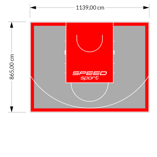 99M2/865X1139CM SZARO-CZERWONE BOISKO DO KOSZYKÓWKI SPEEDSPORT HEXA POWER PRO