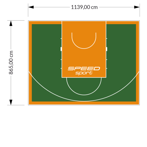 99M2/865X1139CM ZIELONO-POMARAŃCZOWE BOISKO DO KOSZYKÓWKI SPEEDSPORT HEXA POWER PRO