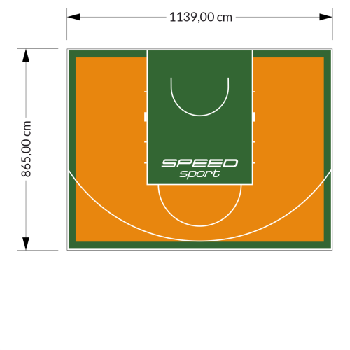99M2/865X1139CM POMARAŃCZOWO-ZIELONE BOISKO DO KOSZYKÓWKI SPEEDSPORT HEXA POWER PRO