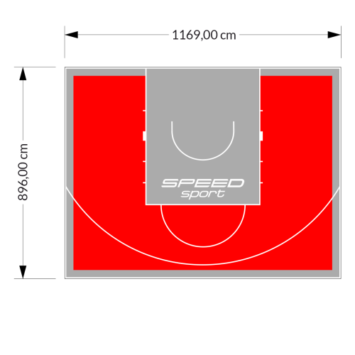 105M2/896X1169CM CZERWONO-SZARE BOISKO DO KOSZYKÓWKI SPEEDSPORT HEXA POWER PRO