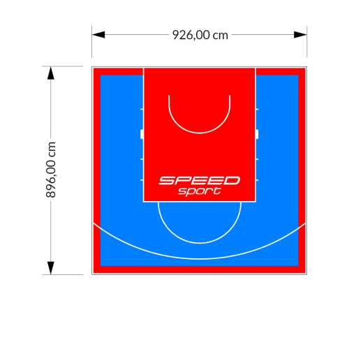 83M2/896X926CM BŁĘKITNO-CZERWONE BOISKO DO KOSZYKÓWKI SPEEDSPORT HEXA POWER PRO