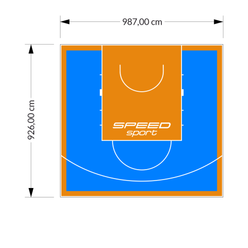 91M2/926X987CM BŁĘKITNO-POMARAŃCZOWE BOISKO DO KOSZYKÓWKI SPEEDSPORT HEXA POWER PRO