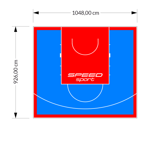97M2/926X1048CM BŁĘKITNO-CZERWONE BOISKO DO KOSZYKÓWKI SPEEDSPORT HEXA POWER PRO