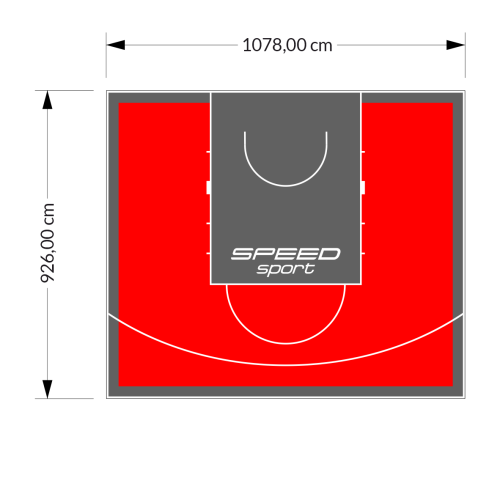100M2/926X1078CM CZERWONO-GRAFITOWE BOISKO DO KOSZYKÓWKI SPEEDSPORT HEXA POWER PRO