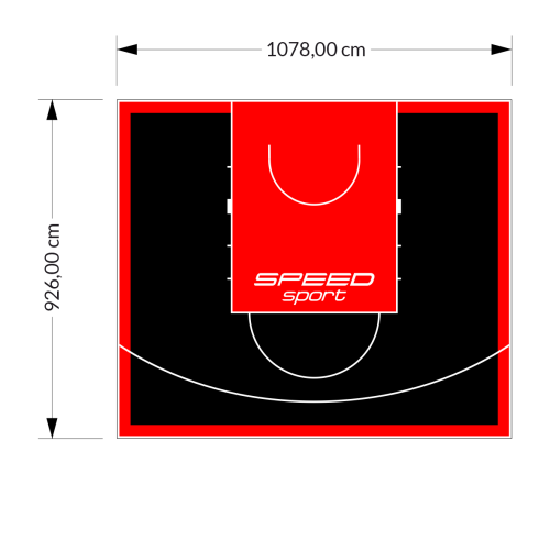 100M2/926X1078CM CZARNO-CZERWONE BOISKO DO KOSZYKÓWKI SPEEDSPORT HEXA POWER PRO