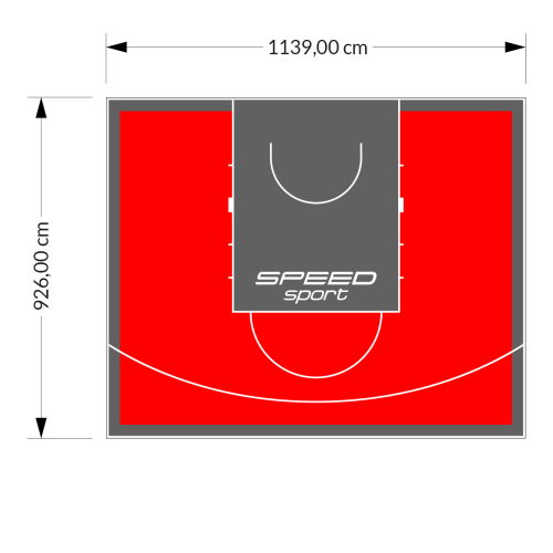 106M2/926X1139CM CZERWONO-GRAFITOWE BOISKO DO KOSZYKÓWKI SPEEDSPORT HEXA POWER PRO