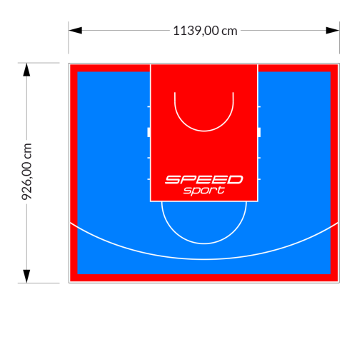 106M2/926X1139CM BŁĘKITNO-CZERWONE BOISKO DO KOSZYKÓWKI SPEEDSPORT HEXA POWER PRO