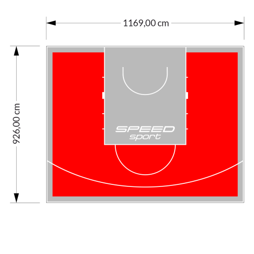 108M2/926X1169CM CZERWONO-SZARE BOISKO DO KOSZYKÓWKI SPEEDSPORT HEXA POWER PRO