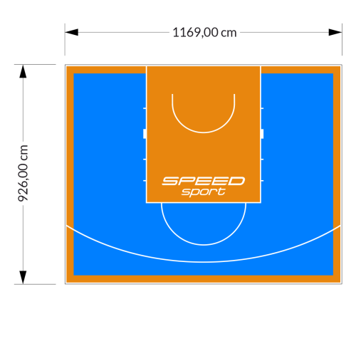108M2/926X1169CM BŁĘKITNO-POMARAŃCZOWE BOISKO DO KOSZYKÓWKI SPEEDSPORT HEXA POWER PRO