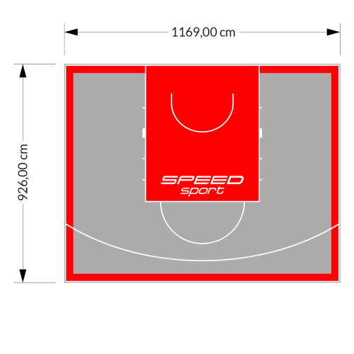 108M2/926X1169CM SZARO-CZERWONE BOISKO DO KOSZYKÓWKI SPEEDSPORT HEXA POWER PRO