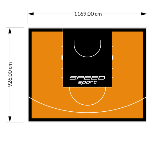 108M2/926X1169CM POMARAŃCZOWO-CZARNE BOISKO DO KOSZYKÓWKI SPEEDSPORT HEXA POWER PRO
