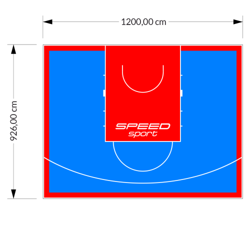 111M2/926X1200CM BŁĘKITNO-CZERWONE BOISKO DO KOSZYKÓWKI SPEEDSPORT HEXA POWER PRO