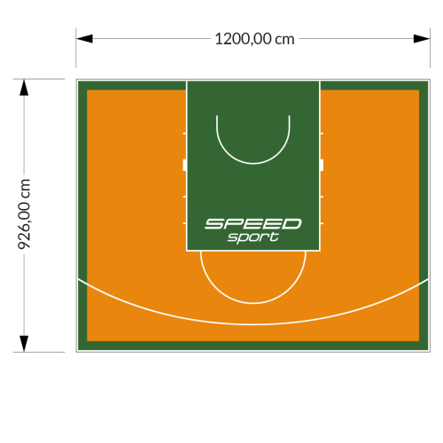 111M2/926X1200CM POMARAŃCZOWO-ZIELONE BOISKO DO KOSZYKÓWKI SPEEDSPORT HEXA POWER PRO