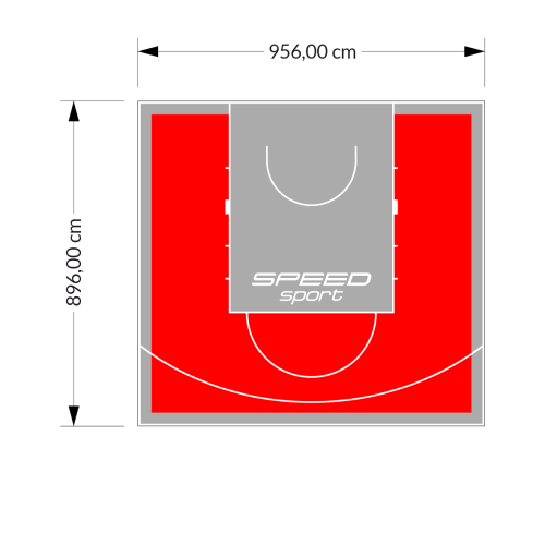 86M2/896X956CM CZERWONO-SZARE BOISKO DO KOSZYKÓWKI SPEEDSPORT HEXA POWER PRO