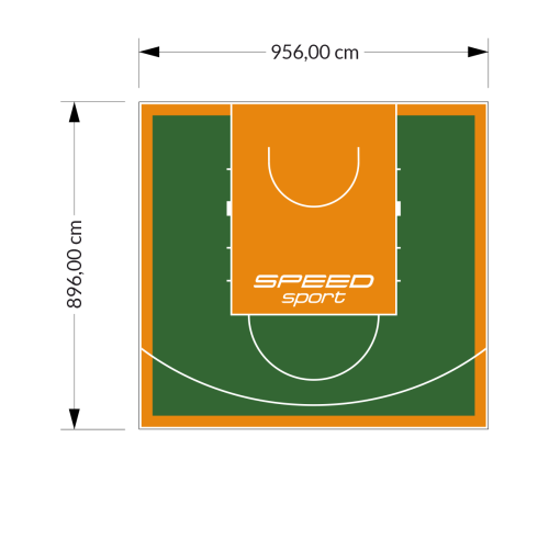 86M2/896X956CM ZIELONO-POMARAŃCZOWE BOISKO DO KOSZYKÓWKI SPEEDSPORT HEXA POWER PRO