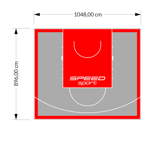 94M2/896X1048CM SZARO-CZERWONE BOISKO DO KOSZYKÓWKI SPEEDSPORT HEXA POWER PRO