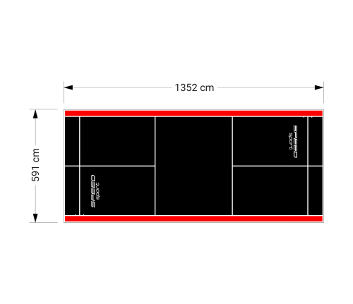 80M2/1352X592CM CZARNO-CZERWONE BOISKO DO BADMINTONA SPEEDSPORT HEXA POWER PRO