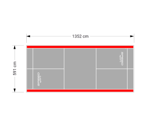 80M2/1352X592CM SZARO-CZERWONE BOISKO DO BADMINTONA SPEEDSPORT HEXA POWER PRO