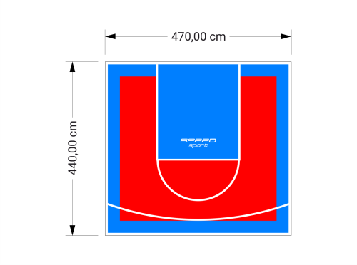 21M2/440X470CM CZERWONO-BŁĘKITNE BOISKO DO KOSZYKÓWKI SPEEDSPORT HEXA POWER PRO
