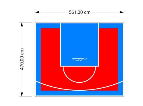 26M2/470X561CM CZERWONO-BŁĘKITNE BOISKO DO KOSZYKÓWKI SPEEDSPORT HEXA POWER PRO